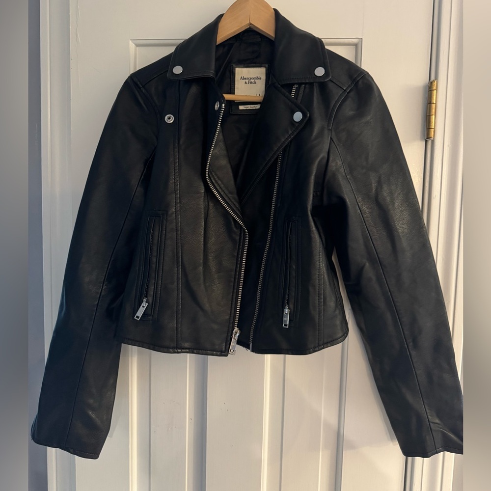 Abercrombie and Fitch black vegan leather jacket - size small